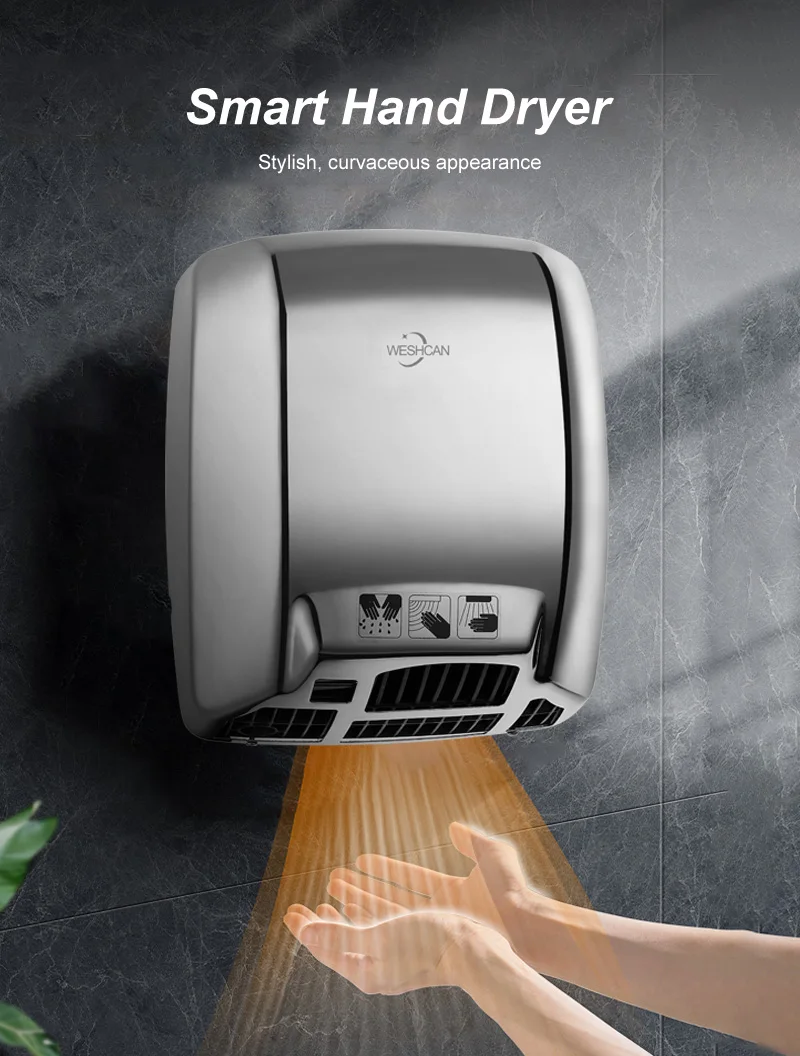 Commercial Electric High Speed Hand Dryer Professional Dryer Automatic Airblade Hand Dryers Silver White Customized Motor Power