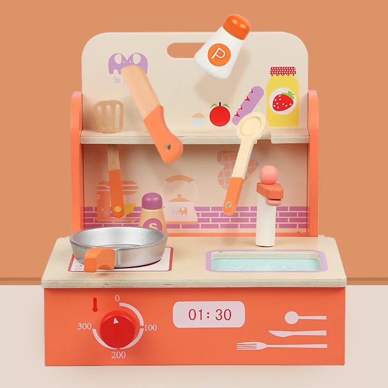 Wooden Kitchen Set Toy Baby Orange Small Stove Barbecue Shop Grill Doll House Car Grills For Toddlers Kids