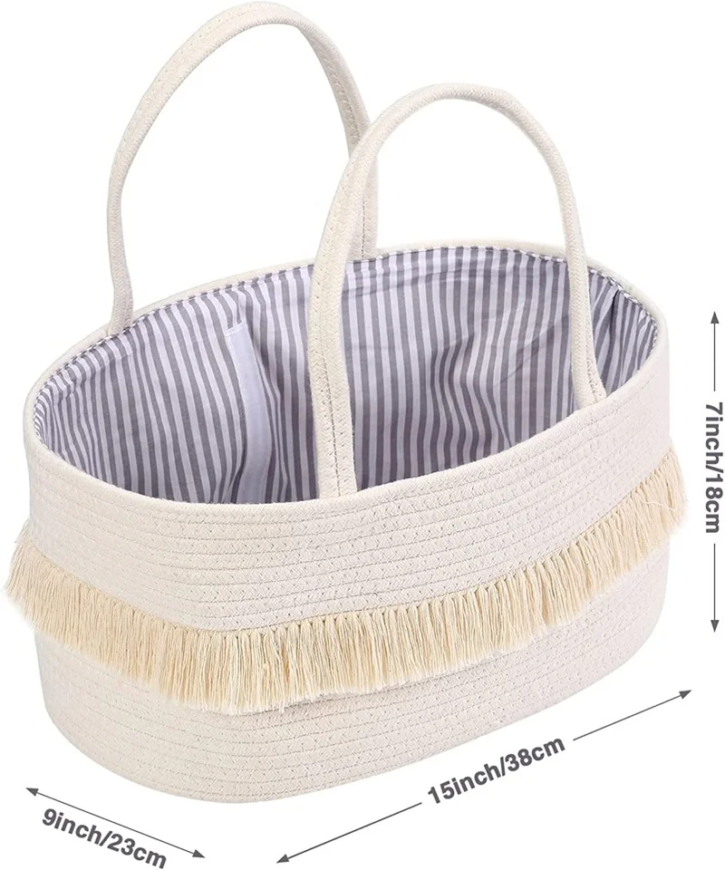 Newborn Baby Shower Basket Cotton Rope Diaper Caddy Organizer With Tassel