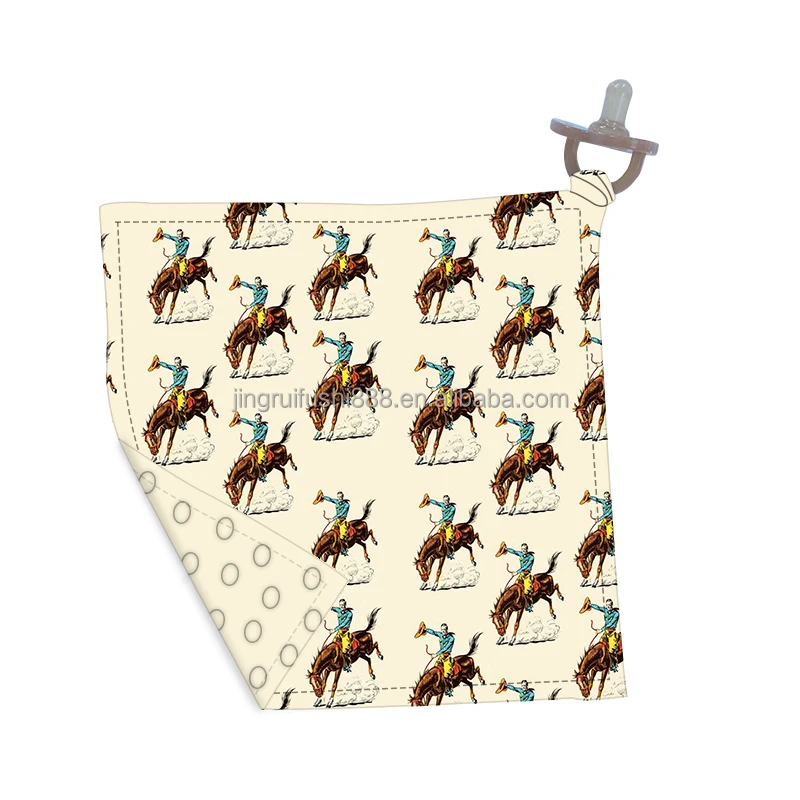 Custom Western Style Cattle Printed Newborn Baby Pacifier Cloth Milk Silk Fabric And Plush Fabric Infant Baby Pacifier Cloth