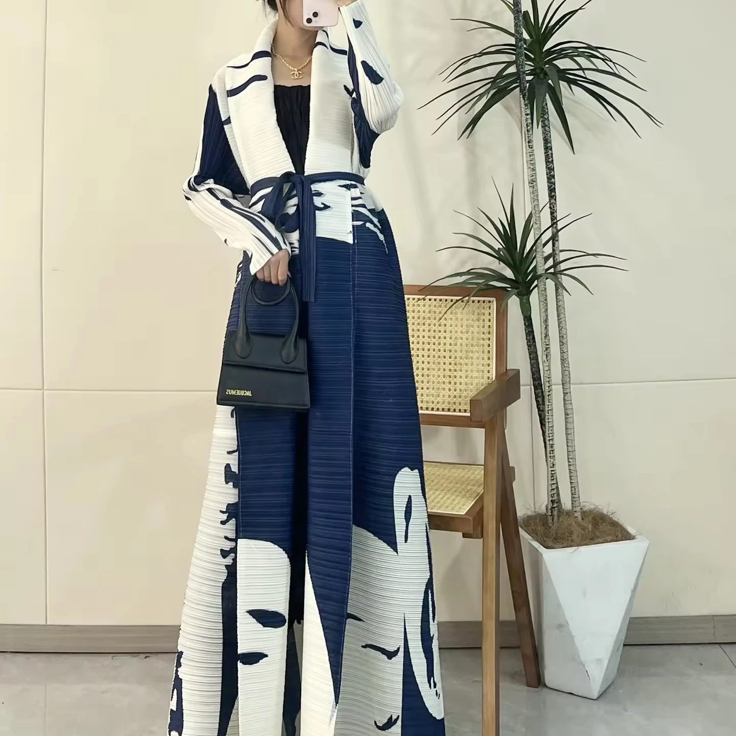 Высококачественное Плиссированное пальто Miyake из Дубая с принтом кафтан открытой спереди женское мусульманское свободное арабское скромное абайя