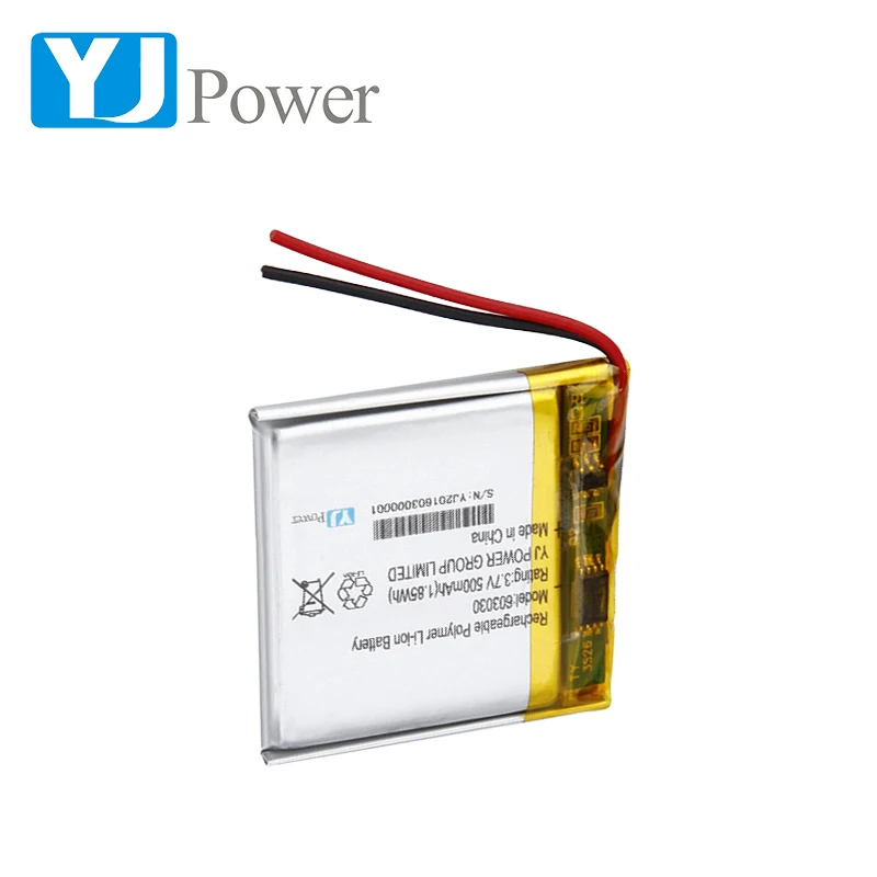 Customized Rechargeable YJ603030 530mAh Rechargeable 3.7v polymer lipo battery for GPS tracker