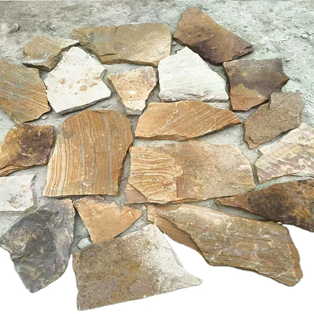 Golden or Yellow Sandstone Irregular Shape Stacked Random Rock Wall Stone