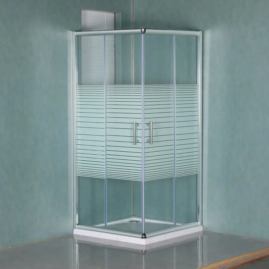 Glass Shower Cubicle White Color Hotel square Shape Standing Corner Sliding Door Shower Enclosure with Base