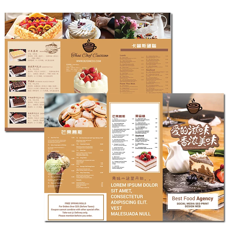 Custom design Restaurant Menu printing Advertising Catalogue booklet Magazine book brochure flyer leaflet folder