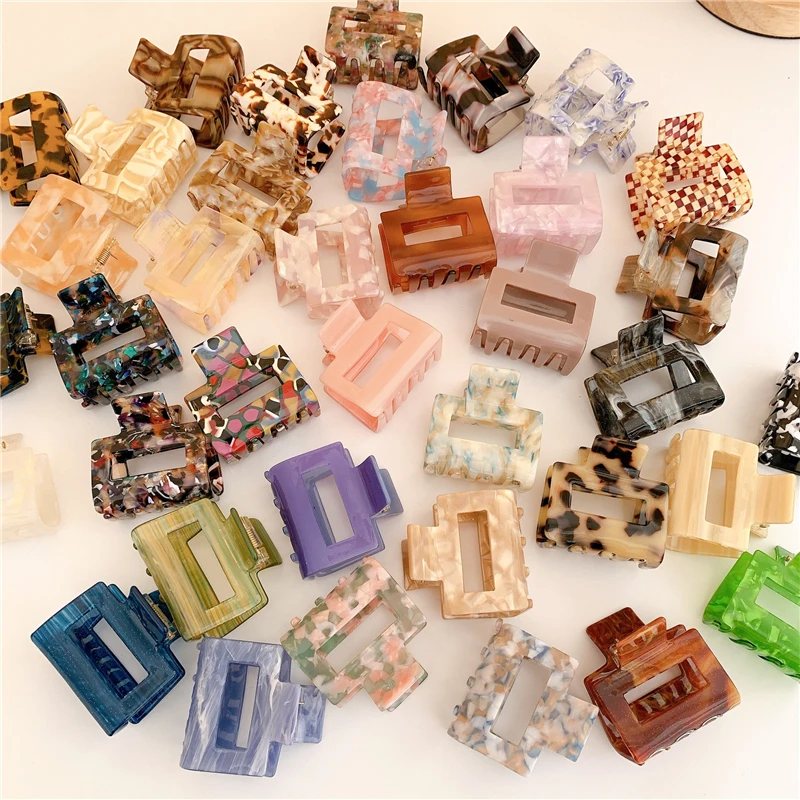 Hot Selling Women Tortoiseshell Geometric Square Hair Claw 5cm Cellulose Acetate Hair Claw Clips