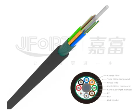 Outdoor GYXTW aerial FRP strength menber loose tube armored black fibre optical cable 2 4 6 8 12cores singlemode MM cable fiber