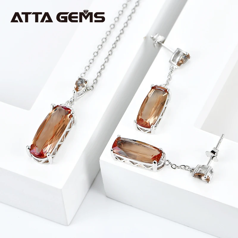 Synthetic Sultanit Zultanite Gemstone Jewelry Sets 925 Sterling Silver Rectangle Shape Earrings Necklace Wedding Gift for Women