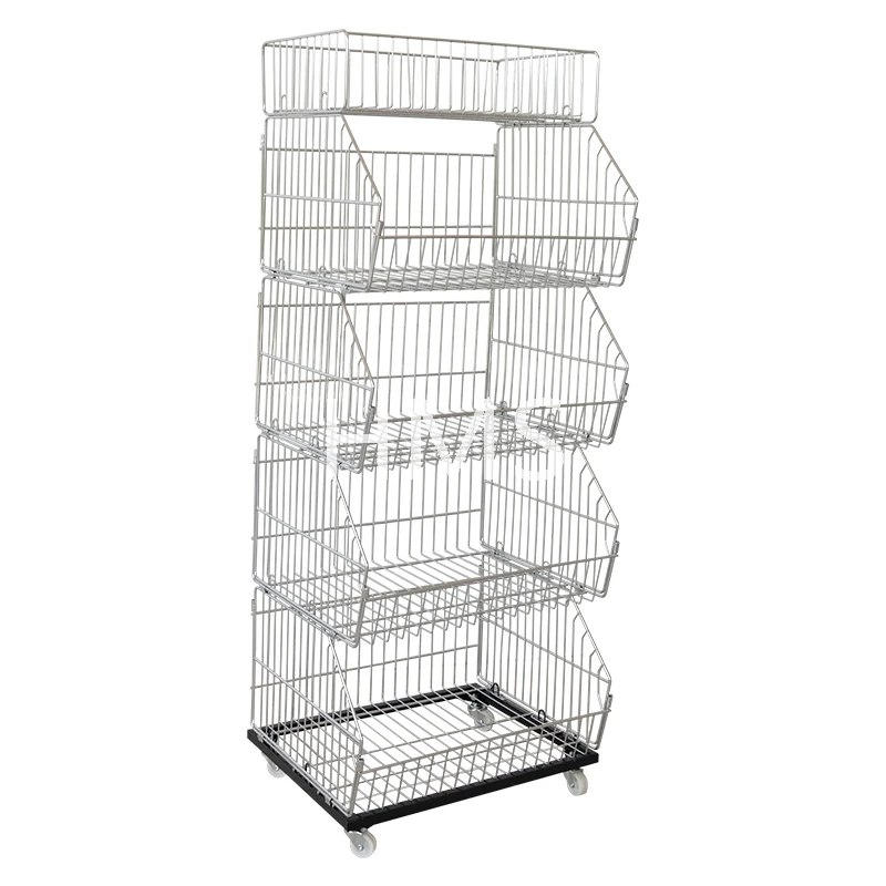 Stacking Baskets Basket Hot Sale Metal Wire Potato Chips Display Rack For Supermarket Promotion