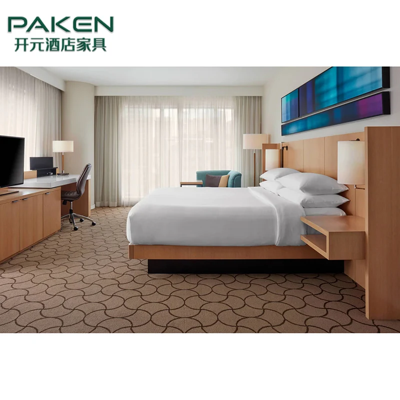 Marriott Hotel Bedroom Furniture Modern Design Wooden Bed Headband Solid Wood Furniture Hotel Bedroom Sets