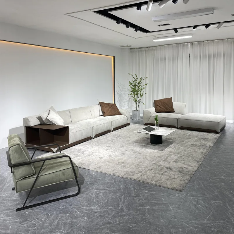 Five star hotel New Chinese style designer sofa original saddle leather module fabric sofa living room sofa3 2 1 seater sofa