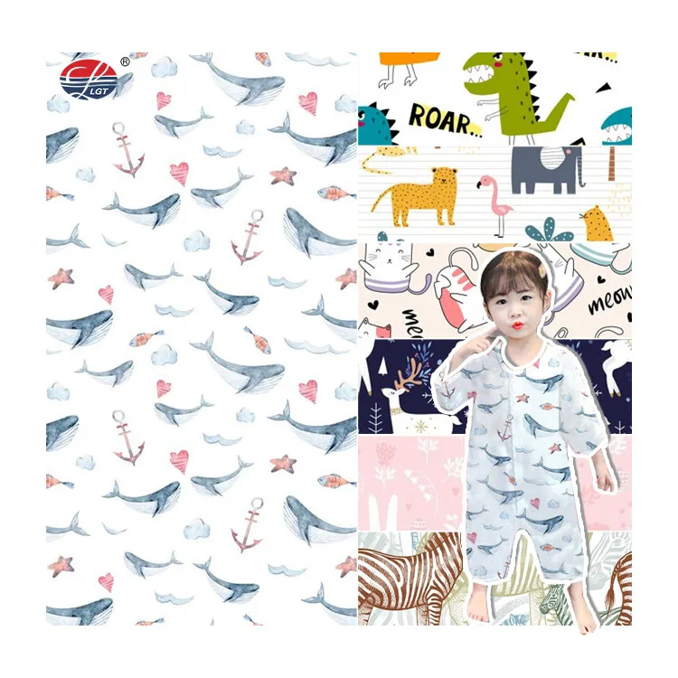 Качественная Органическая 100% хлопчатобумажная вискозная белая ткань с рисунком из мультфильмов индивидуальная цифровая