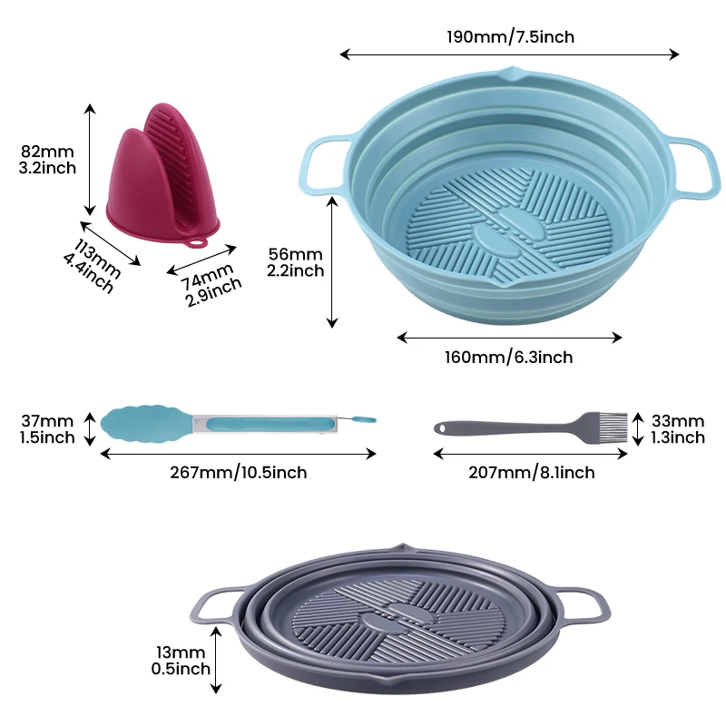 Cheap Price 19cm Food Grade Safe Reusable Silicone Air Fryers Oven Accessories Baking Tray Pan Liners Silicone Pot for Air Fryer