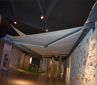 full cassette retractable electric awning 7200 4*2.5m remote control switch retractable LED lighting awning with wind/sun sensor