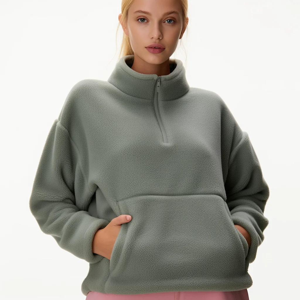 Зимняя уличная 1/4 флисовая куртка с логотипом на заказ, Толстовка С Карманами, женская одежда, куртки, толстовки, поло