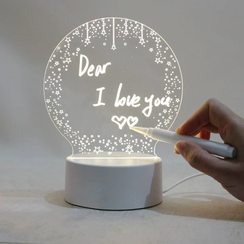 New Acrylic LED Lamp Message Note Board Erasable Acrylic Night Light Blank For Birthday Children Gift