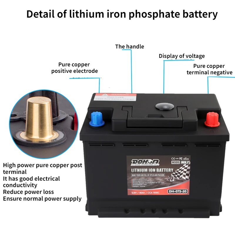 High Safety 1000cca Starting Battery 12V Lifepo4 Lithium Iron 60Ah 80Ah 100Ah Cranking Bateria solar batteries 5kw