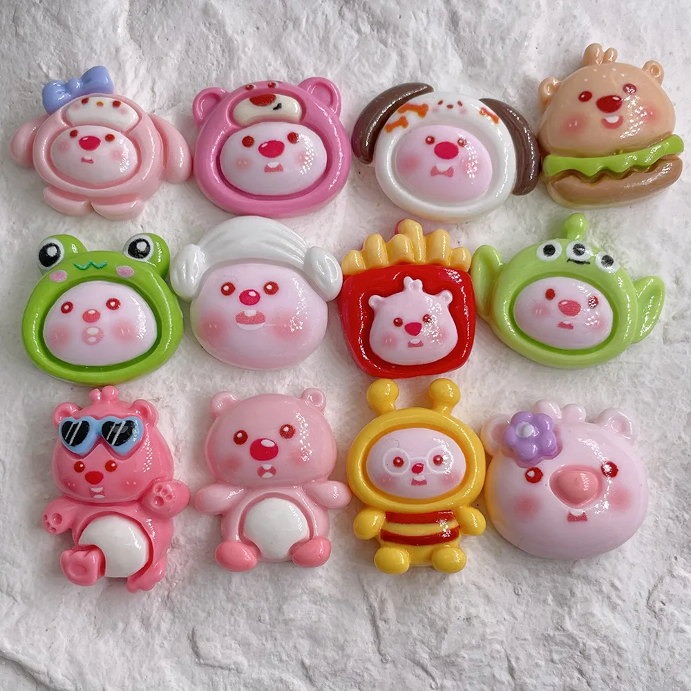 100pcs/bag Kawaii Cartoon Pink Pig Resin Flat Back Cabochon Animal ornament Charms Diy Jewelry Accessories