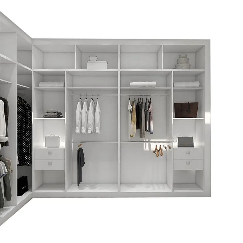House Hotel Customized wardrobe Bedroom Furniture cloth closet systems 2D/3D design white classical walk-in wardrobe