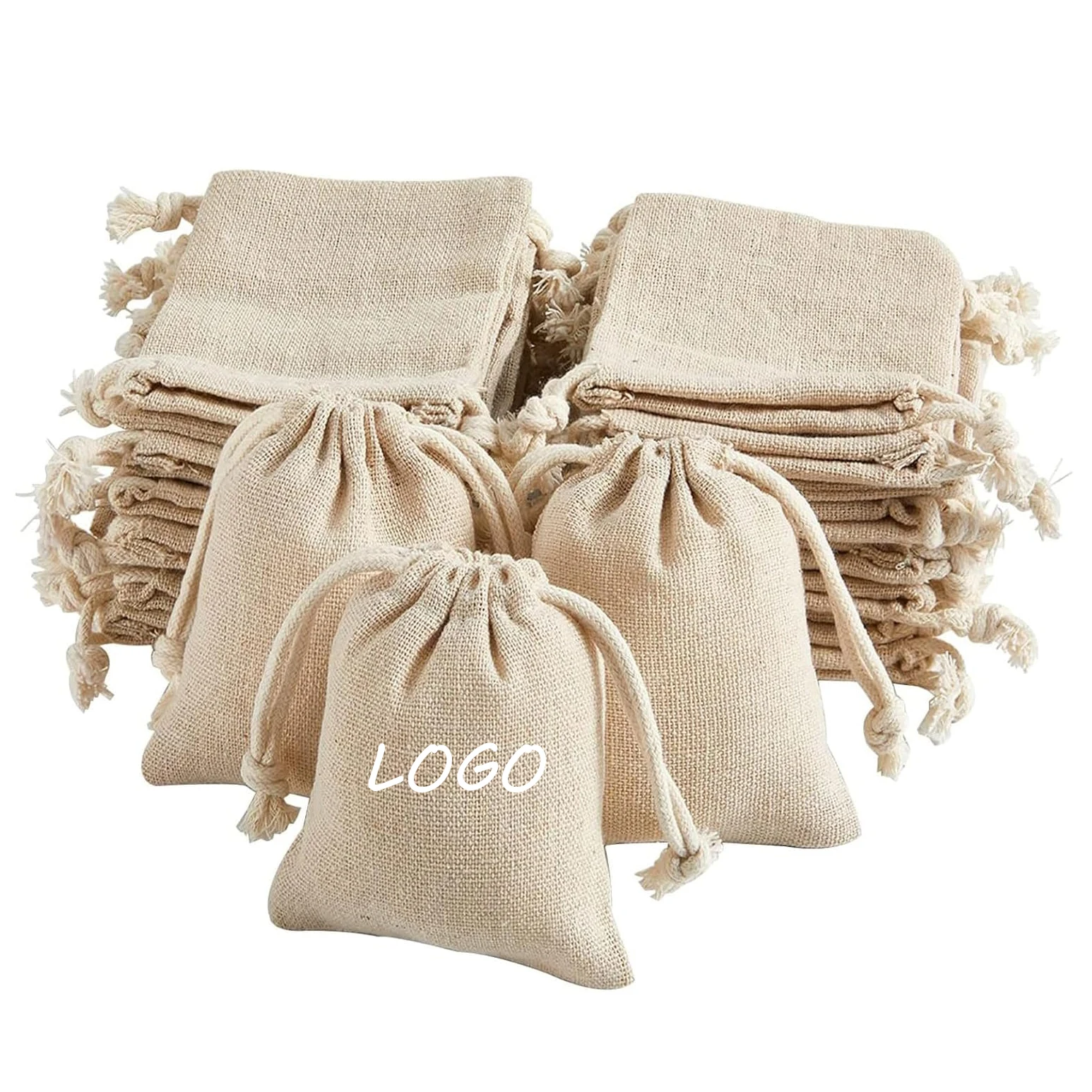 Wholesale Custom Logo 100% Organic Cotton Muslin Bag Necklace Jewelry Gift Drawstring Pouch Festival Muslin Dust Bag