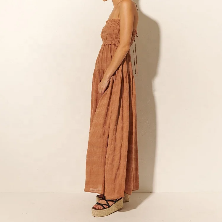 Tongrui OEM/ODM Women Clothing Summer Solid Color Cotton Linen Dresses Spaghetti-strap Casual Sling Midi Dress For Ladies