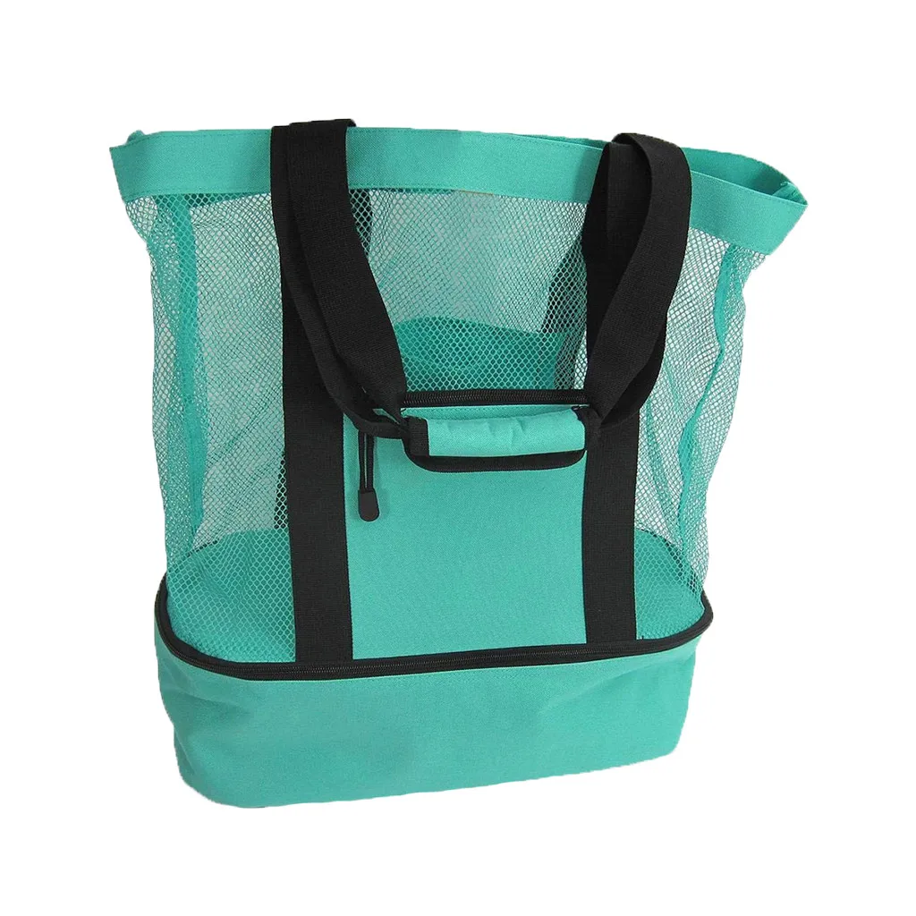 Large Double Layer Nylon Mesh Thermal Insulated Cooler Picnic Bag Beach Tote Food Storage Bag Picnic Blanket Tote Bag