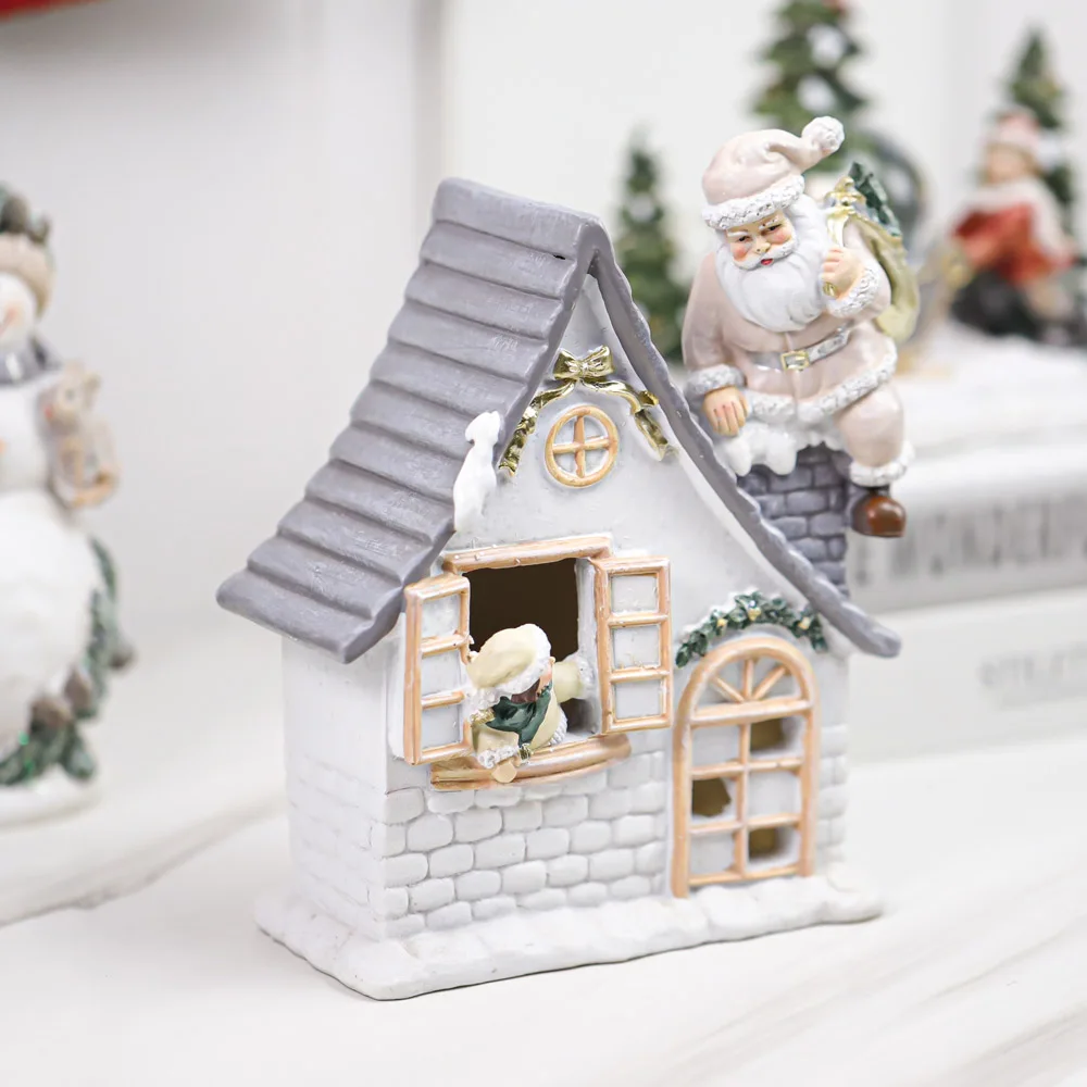 Custom Christmas Figurine Resin Figurine Snow House Christmas Decorations Vintage Europe Folk Art Fairy Home & Garden Decor 