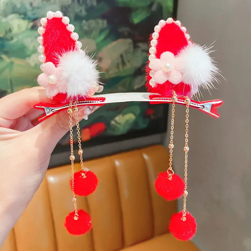 Traditional Chinese Style Hair Accessories With Cat ears Hair Clips Girls Fashion New Year Hair Clips