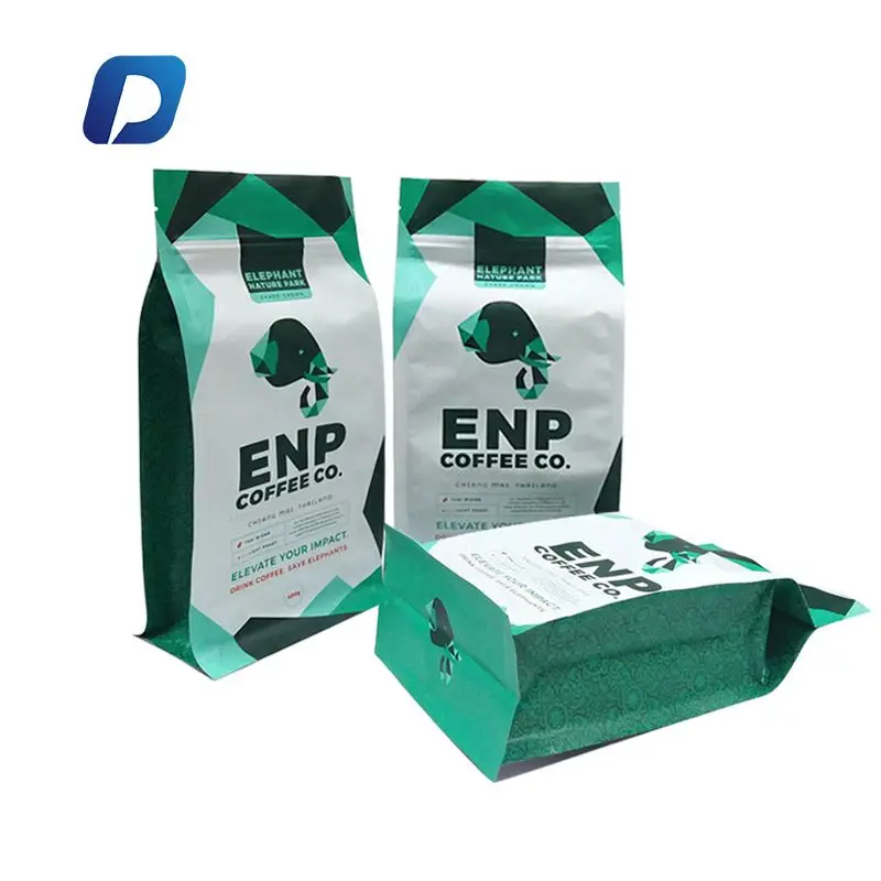 250g 500g 1kg food grade custom printed flat bottom coffee bag packaging with valve vent