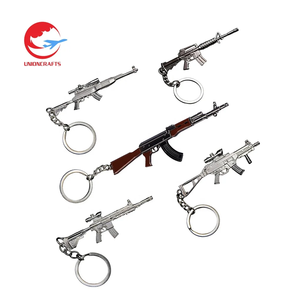 Wholesale customized key chain rings design zinc alloy 3d metal mini sword gun shape keychains