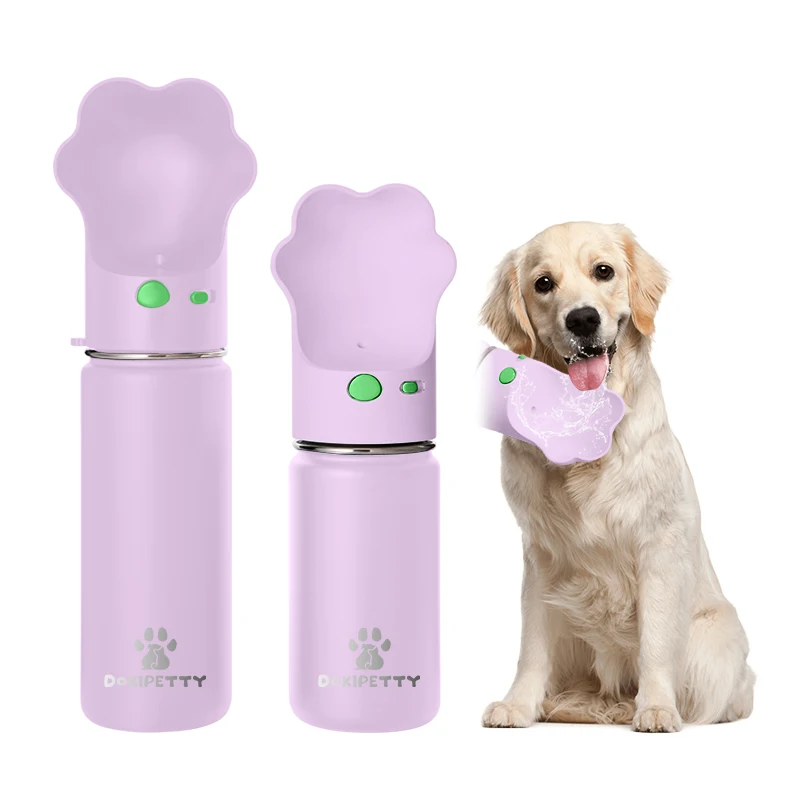 Double wall stainless steel dog water bottle vacuum bottle for dog cat outdoor activities with paw shape lid for dog drinking