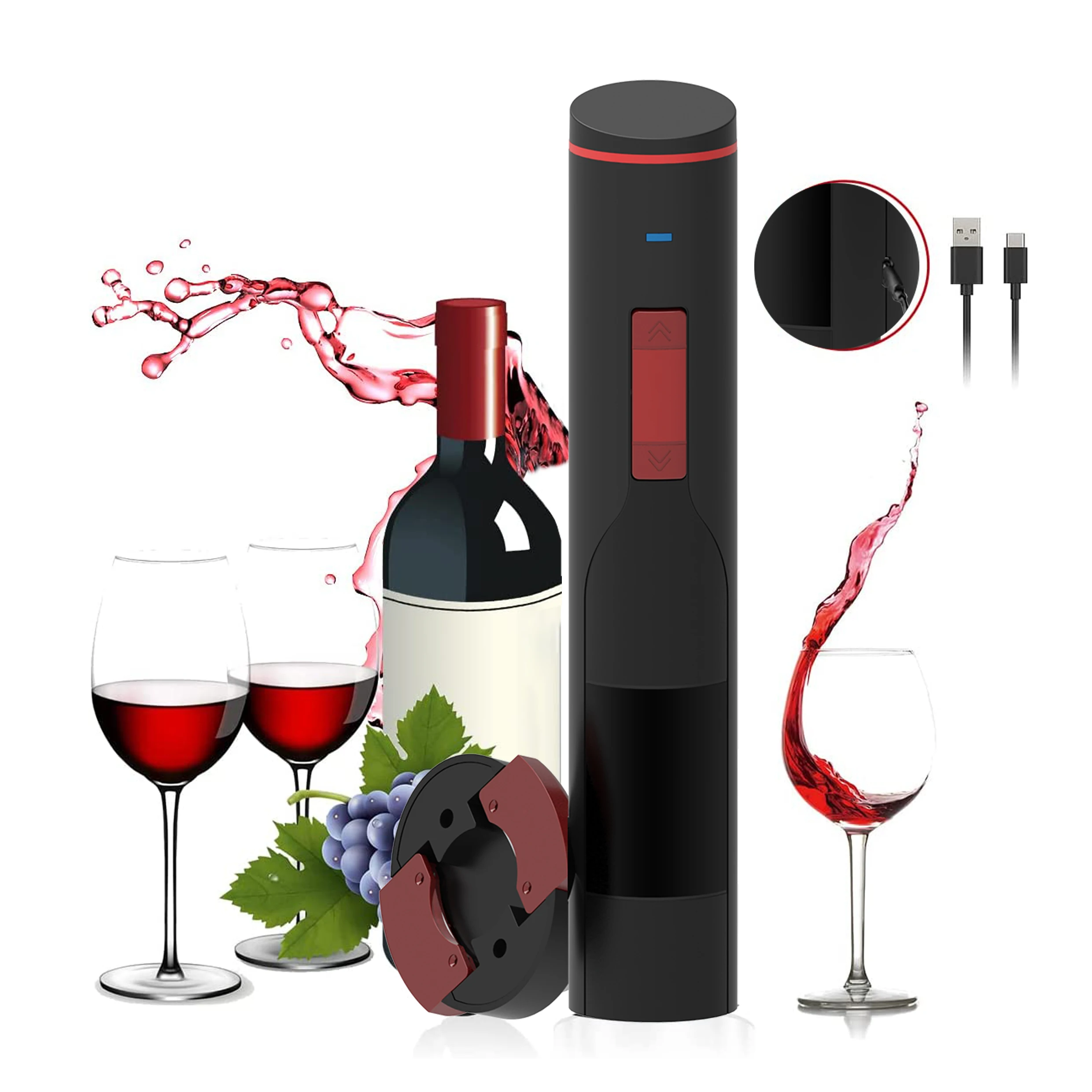 Electric corkscrew with foil cutter automatic usb vacuum bottle opener kit different color rechargeable set wine opener