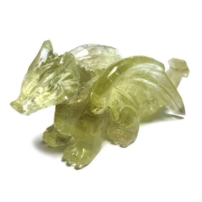 Healing Stones Natural Hand Carved Citrine Flying Dragon Quartz Crystal Flying Dragon Carving