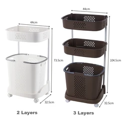 2-layer 44*32.5*73.5cm Layered Storage Bathroom Decor Plastic Dirty Laundry Basket On Wheels