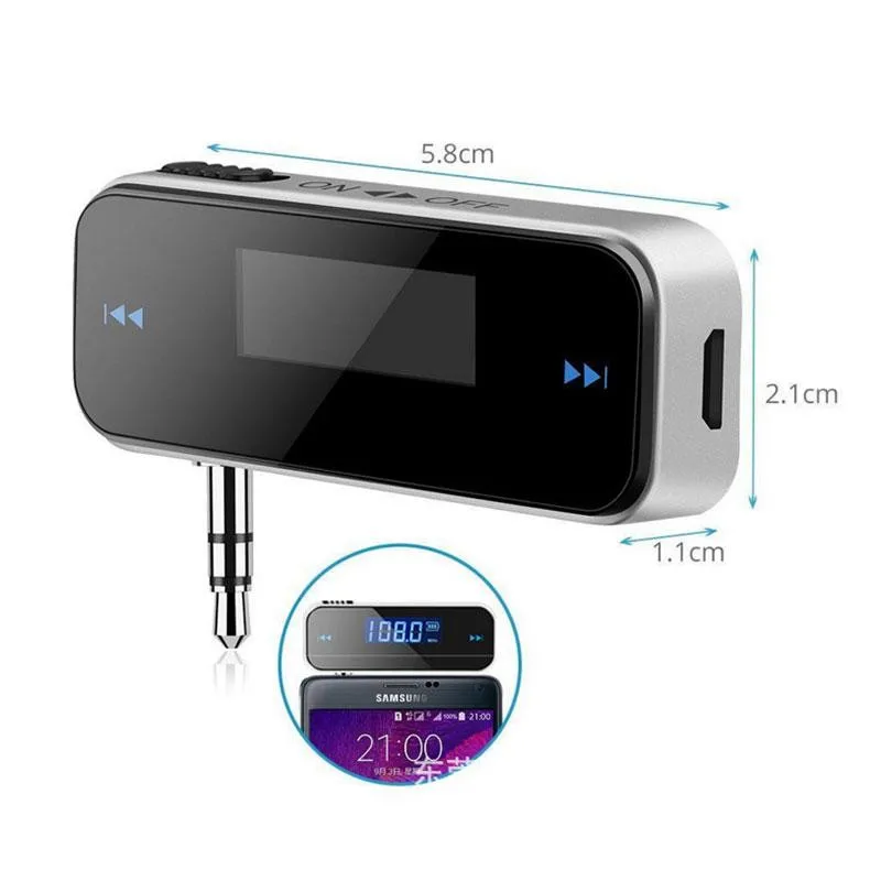 3.5mm Cell Phone Handsfree In-Car FM Transmitter Mini Wireless Transmitter For iPhone 5 5S 6 iPod Touch iPad with Retail Package