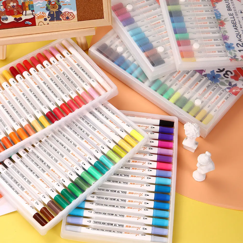 Customized Brand Colorful Dual Tip Watercolor Brush Marker Pen For Art Sketch