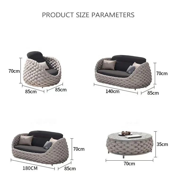 Modern Luxury Aluminum Frame Patio Furniture Set Waterproof Terrace Fabric for Living Room Hotel for Vine Garden Outdoor Use