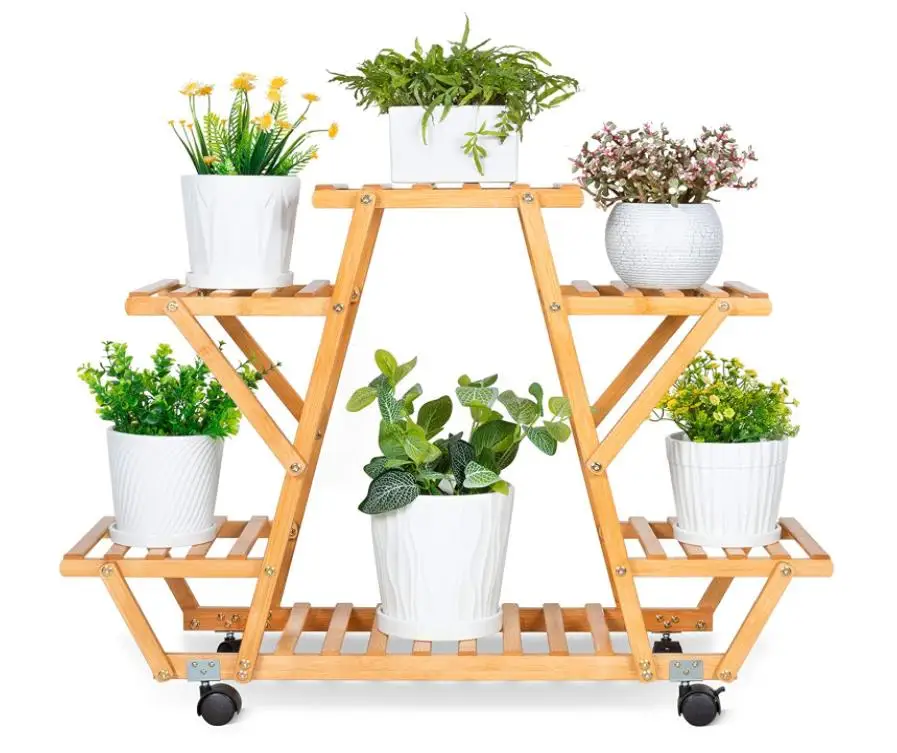 Multi-Layer Indoor Rolling Plant Shelf with Wheels Plant Display Stand Corner Plant Stand