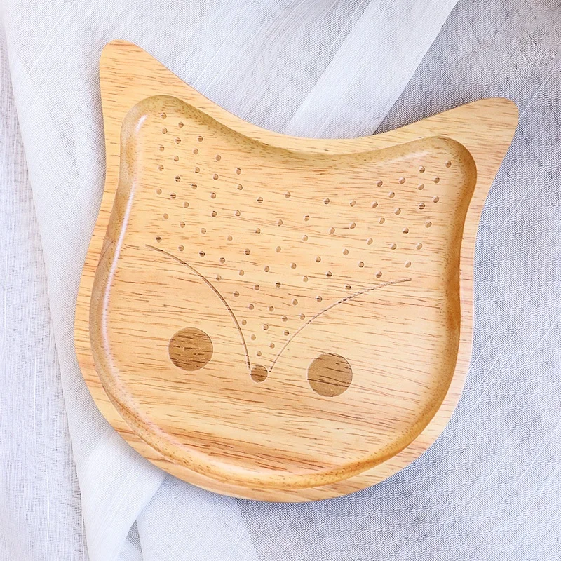 Baby Cartoon Healthy Solid Wood Dinner Plate Duck Animal Shaped