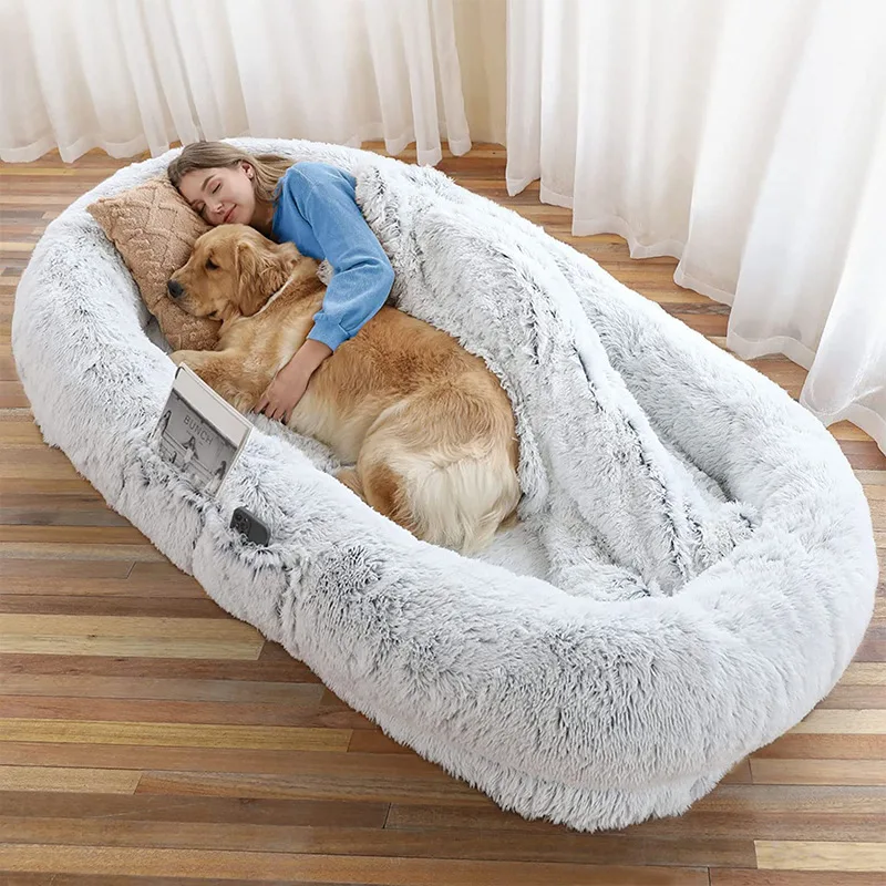 Human Dog Bed for People Adults Giant Foldable Bean Bag Bed Washable Faux Fur Nap Floor Bed
