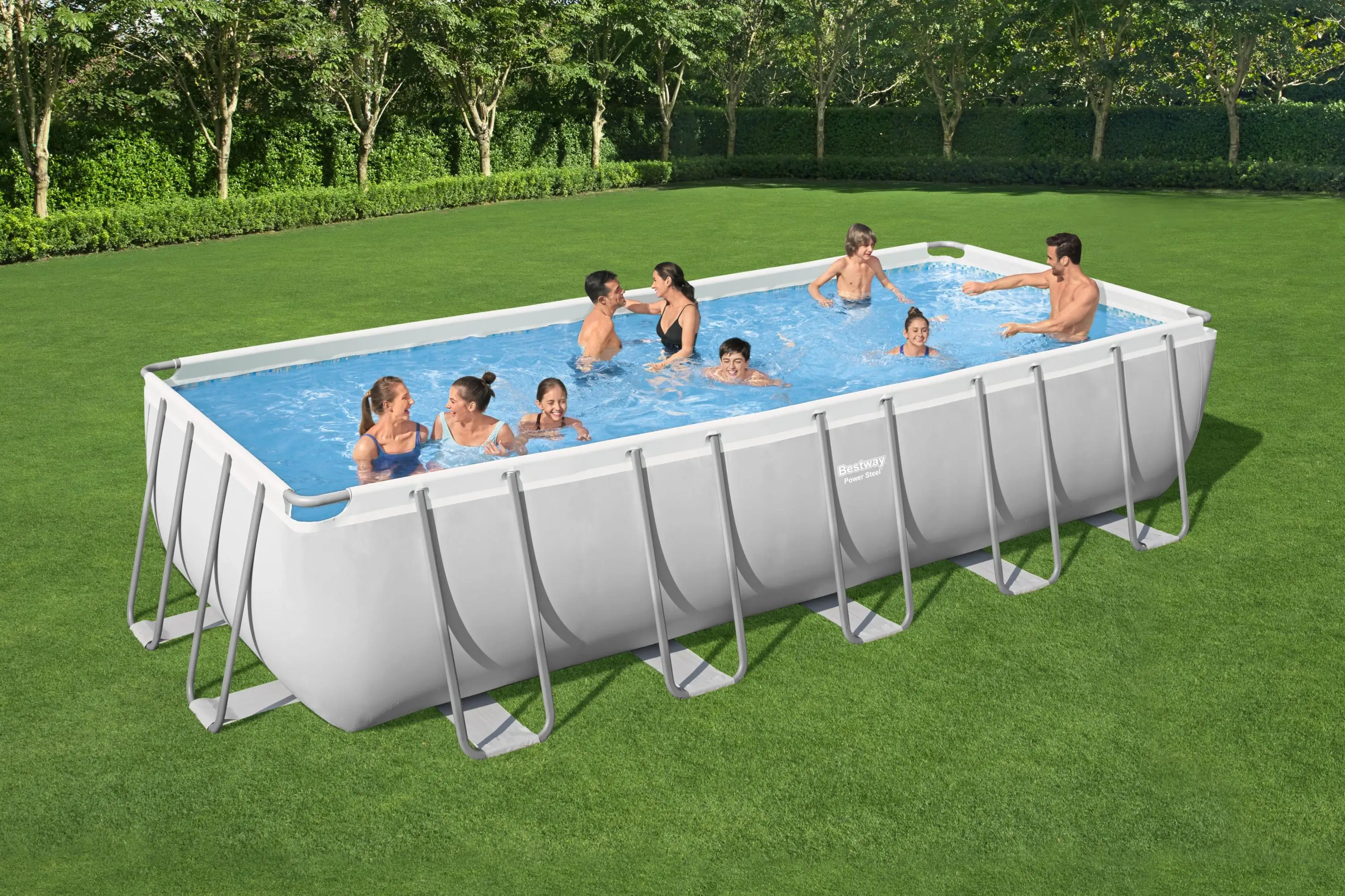 Bestway 5612B Factory Price PVC Family Outdoor Swimming Pool 6.40m x 2.74m x 1.32m Rectangular Metal Frame Ground & Accessories