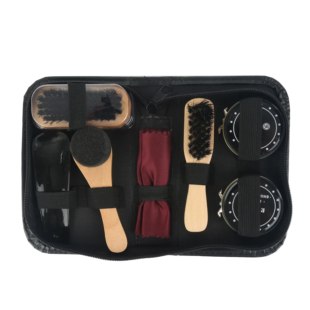 8 Pcs/Set Pro Shoes Care Kit Shoe Shine Box Bamboo Wooden  Cleaning Set Brush Shine Polishing Tool For Leather Shoes