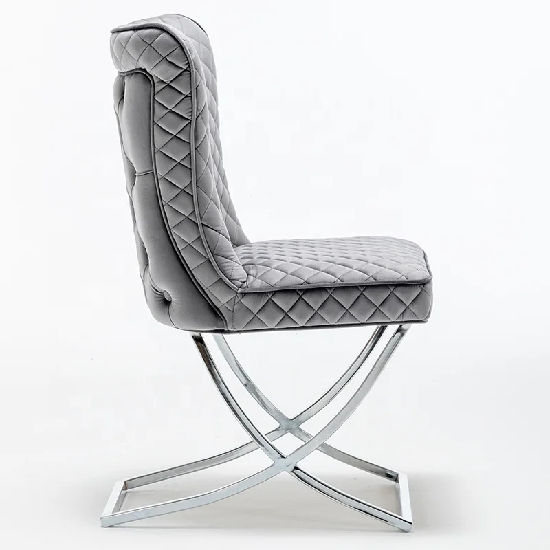 
Velvet fabric dark grey cross stainless dining chair 