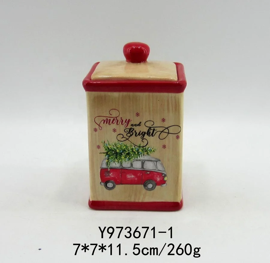 Set of 3 ceramic storage jars for Christmas decoration