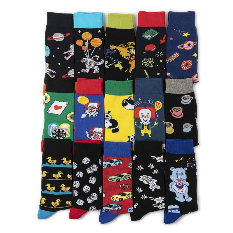 Wholesale funny crazy designer socks funny cool fashion custom logo cotton novelty socks fancy sox tube crew happy dress socks