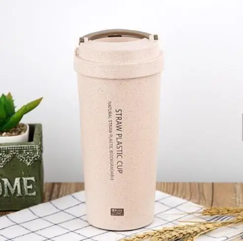 400ml Wheat Straw Cellulose Made Leak Proof Double Layer Heat Insulate Water Bottle Coffee Cup with Handle Creative Fashion