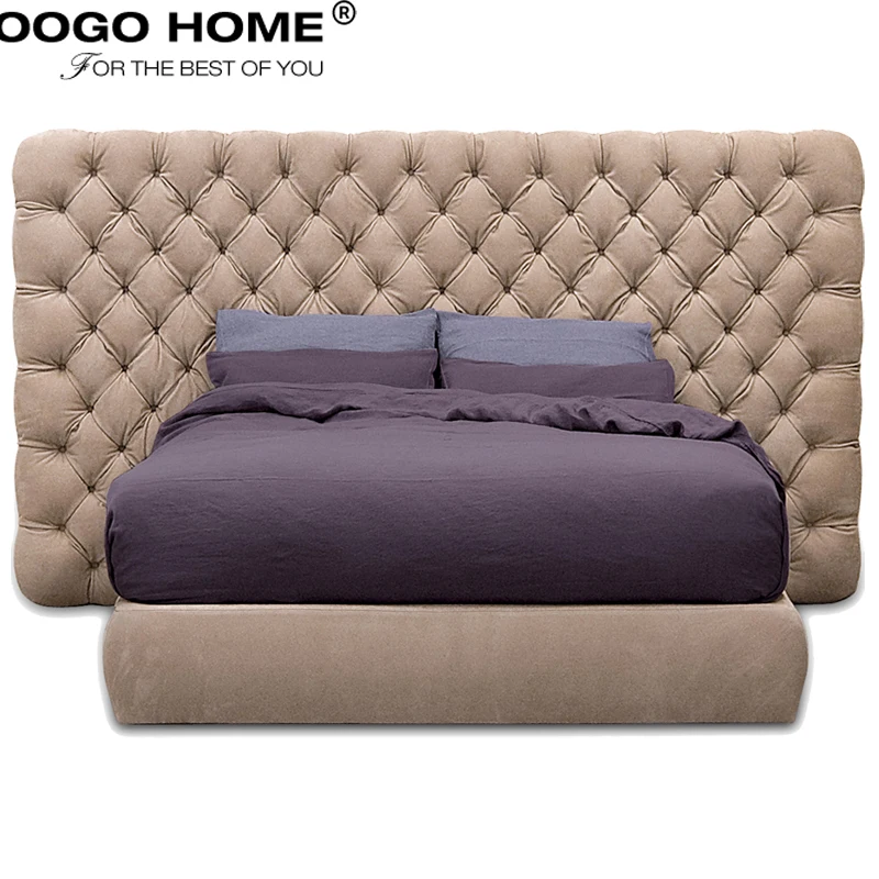 
Latest Design Bedroom Wooden Fabric King Size Modern Leather Double Bed 