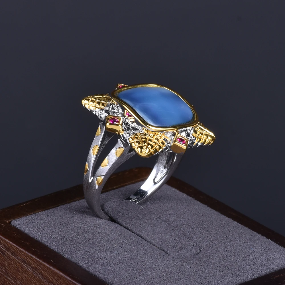 925 Silver Gold Plated Mabey Bead Zircon Inlaid Ring Italian Handicraft Mabei Bead Zircon Inlaid Ring