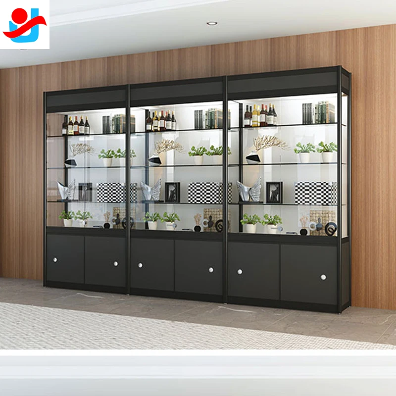 glass display cabinet with led lights/design glass showcase for home /glass living room showcase design
