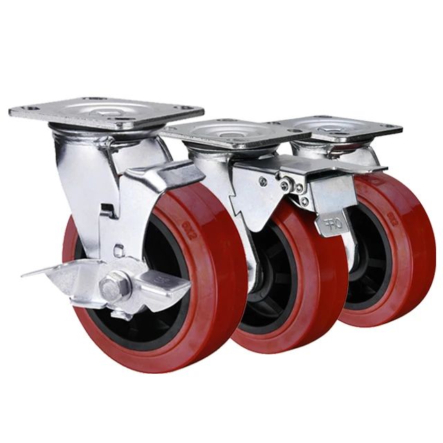 Heavy duty PU caster wheel 4 5 6 8 Inch Swivel / Fixed / Side Mount Brake / Dual Brake bracket PU wheel industrial caster